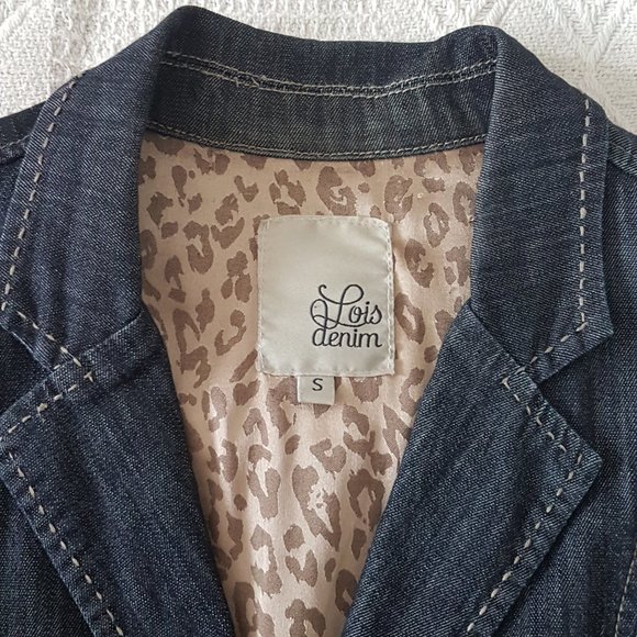 LOIS DENIM Jean Jacket Blazer Small US S Stretch Denim Dark Wash - Picture 3 of 11